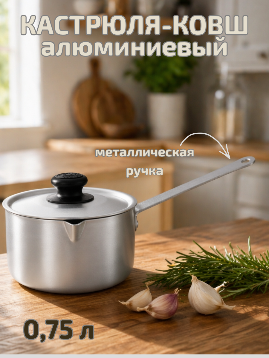 Кастрюля-ковш алюминиевый с металлической ручкой 0,75 л ТМ Калитва